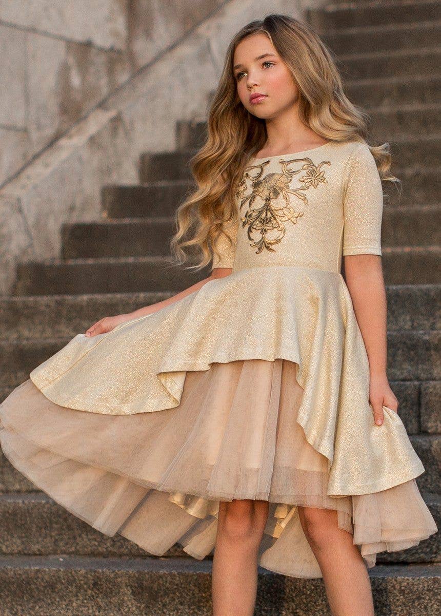 Joyfolie - Toddler Roselyn Petticoat Dress in Gold