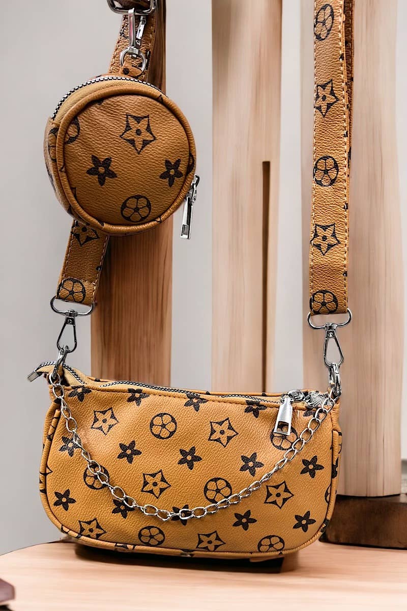 Khaki Star Printed Crossbody Purse
