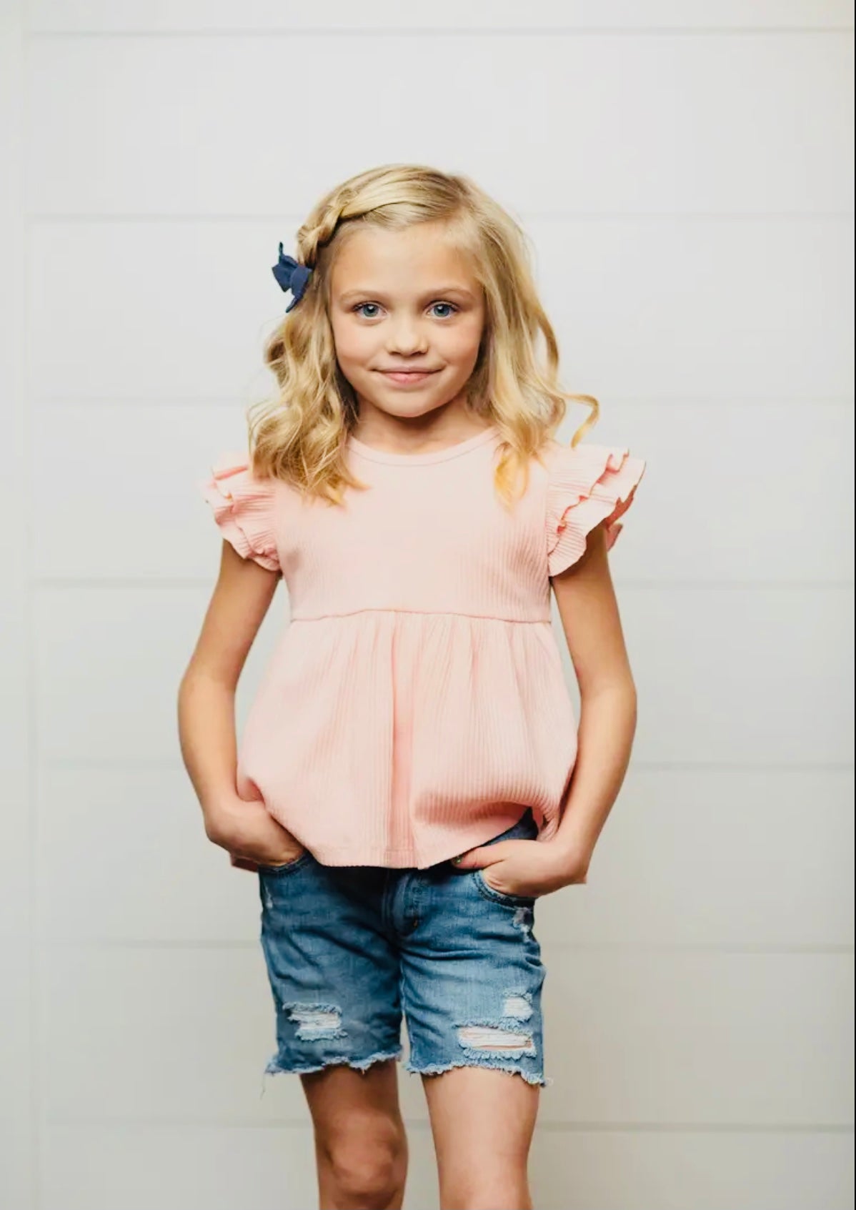 Girls Double Ruffle Flutter Sleeve Shirt