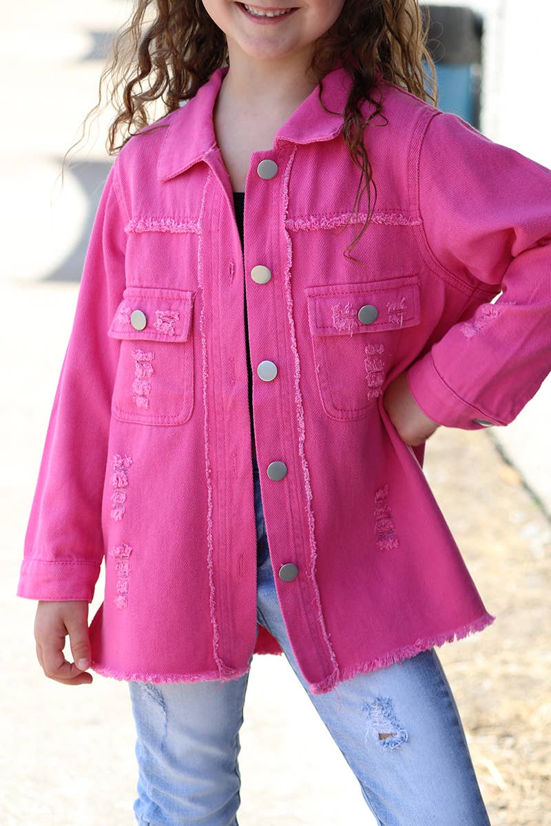 Hot Pink Distressed Denim Shirt