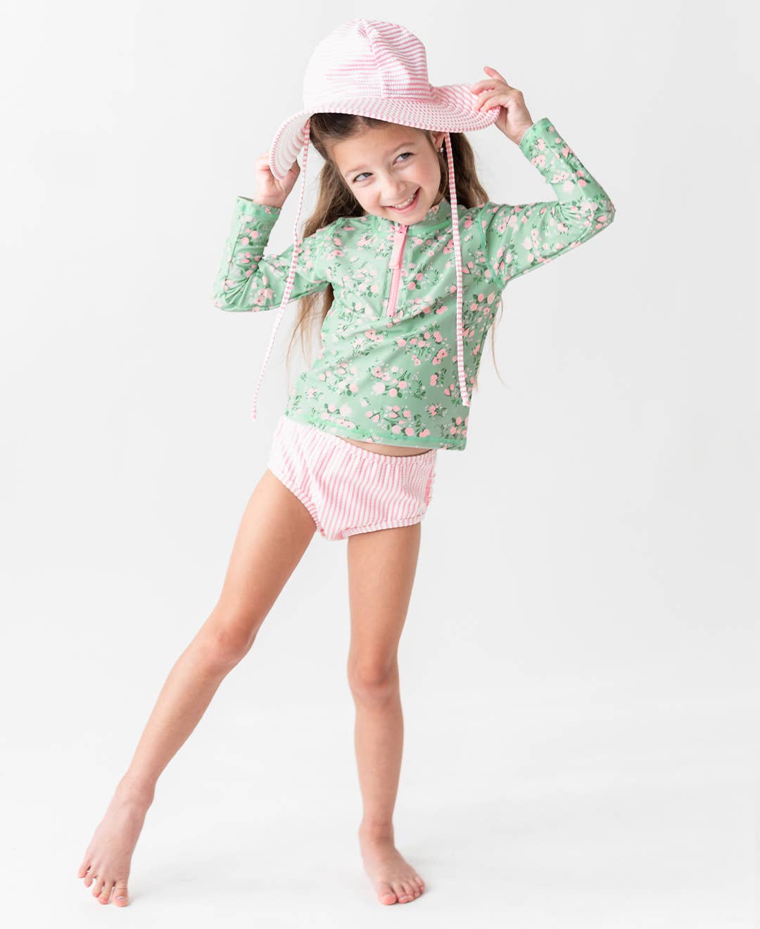 RuffleButts + RuggedButts - Girls Pink Seersucker Swim Hat