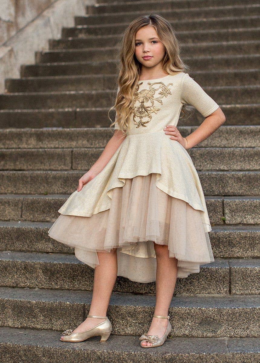 Joyfolie - Kid's Roselyn Petticoat Dress in Gold