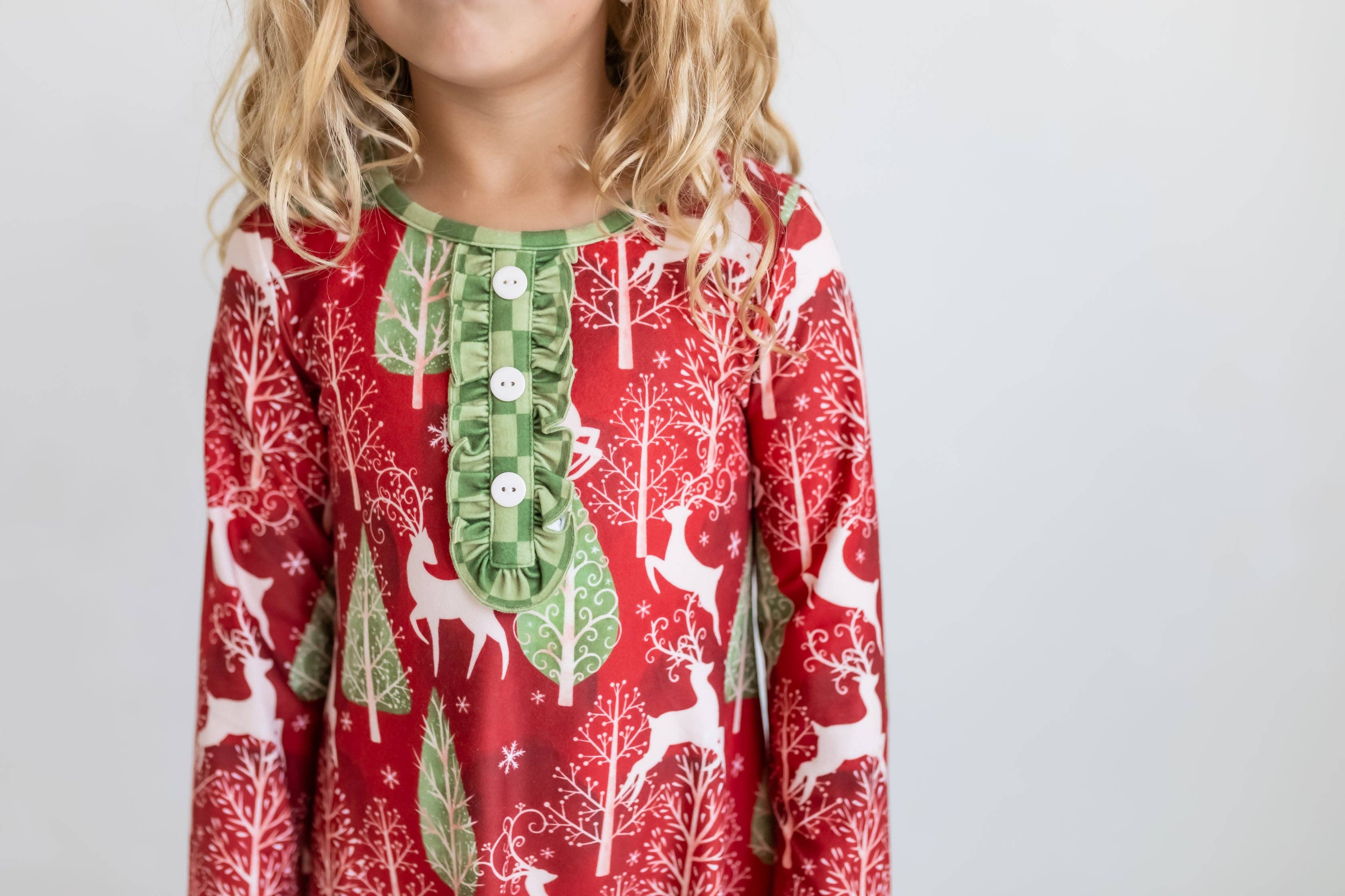 Oopsie Daisy - Kids Red Christmas Holiday Reindeer Ruffle Lounge Play Gown