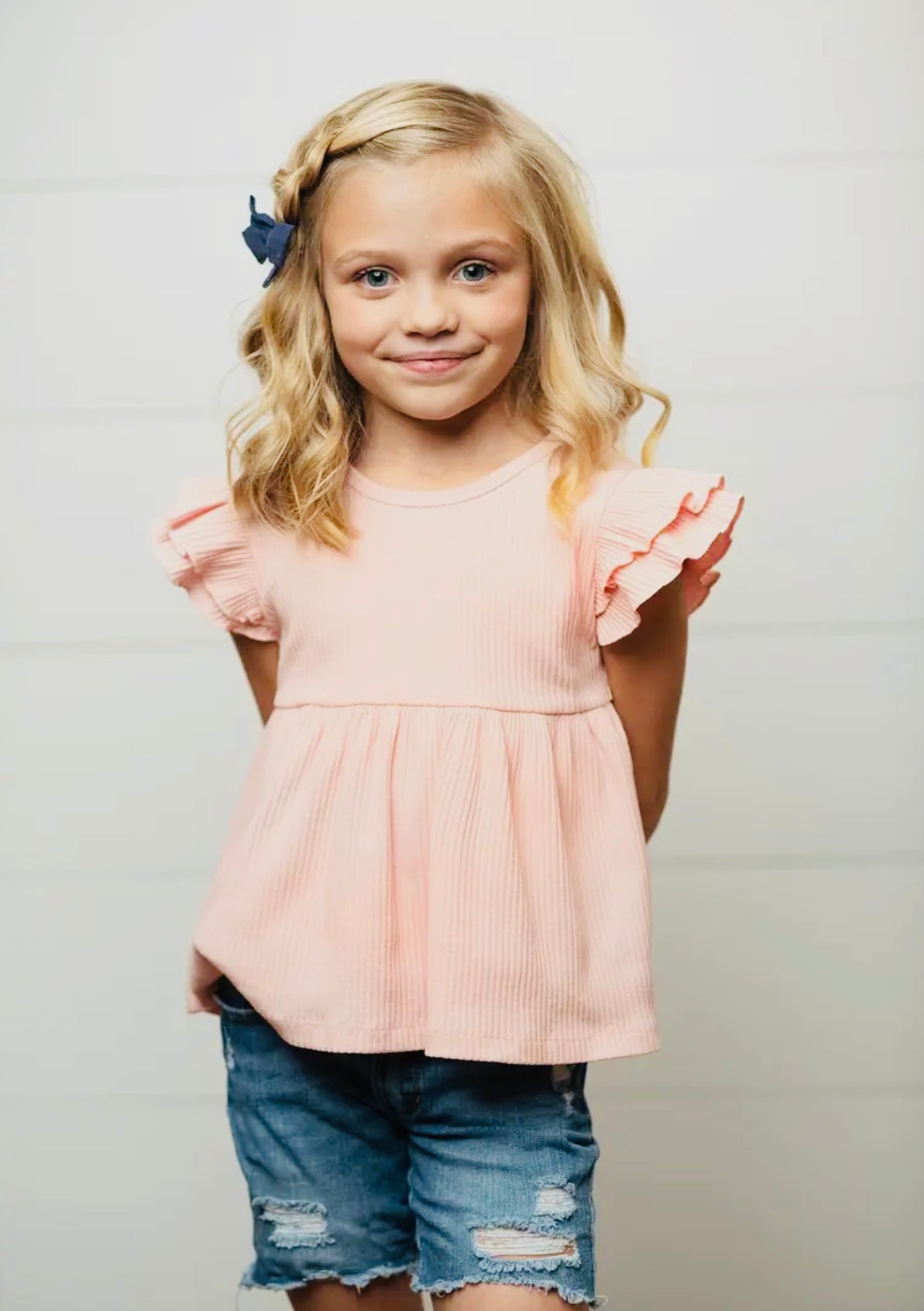 Girls Double Ruffle Flutter Sleeve Shirt