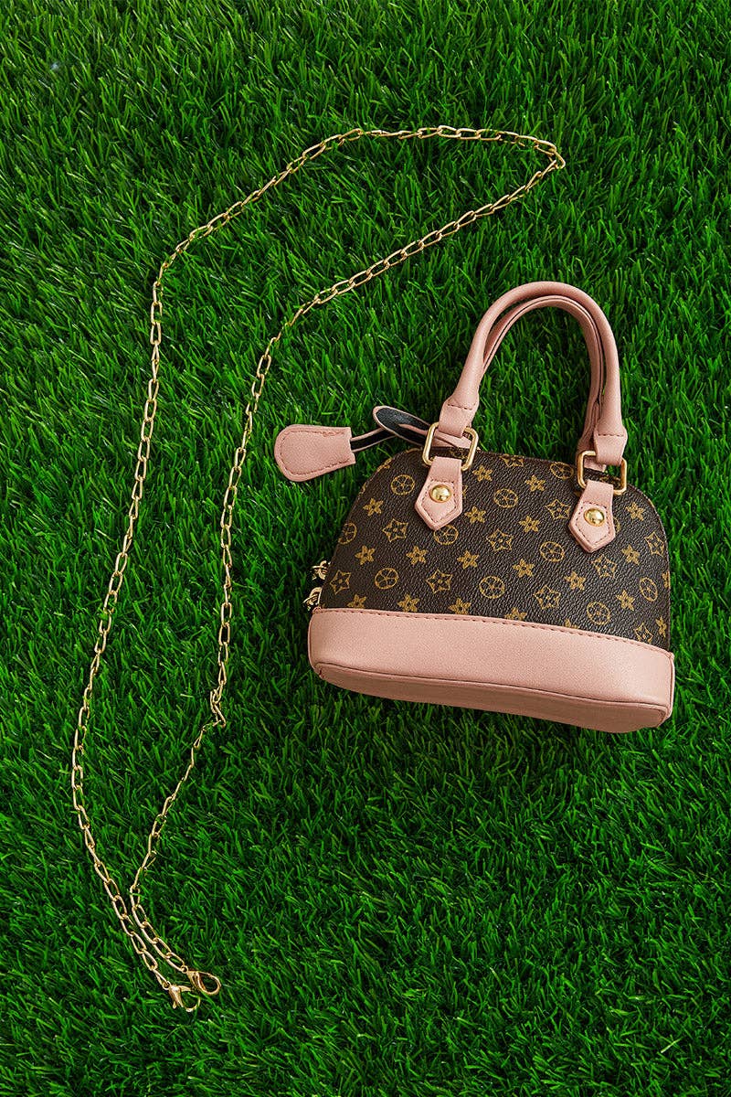 Brown Star Printed Purse With Pink Trim