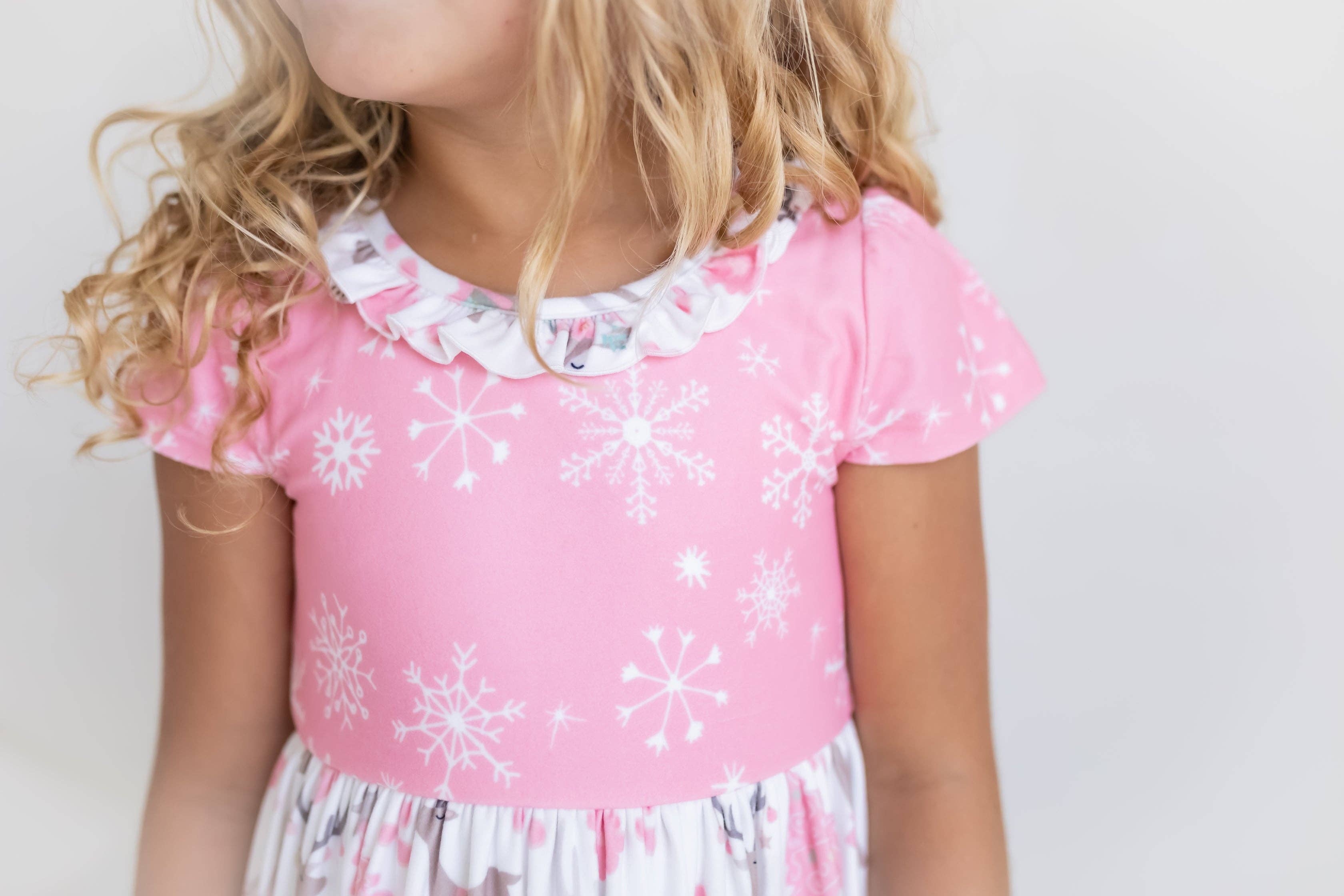 Oopsie Daisy - Kids Pink Christmas Holiday Reindeer Ruffle Lounge Play Gown