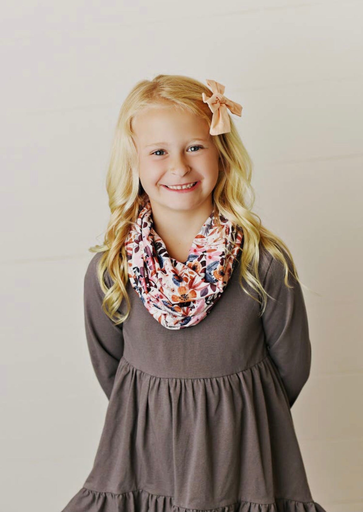 Kids Hi-Lo Gray & Autumn Floral Print 3 Piece Scarf Fall Set