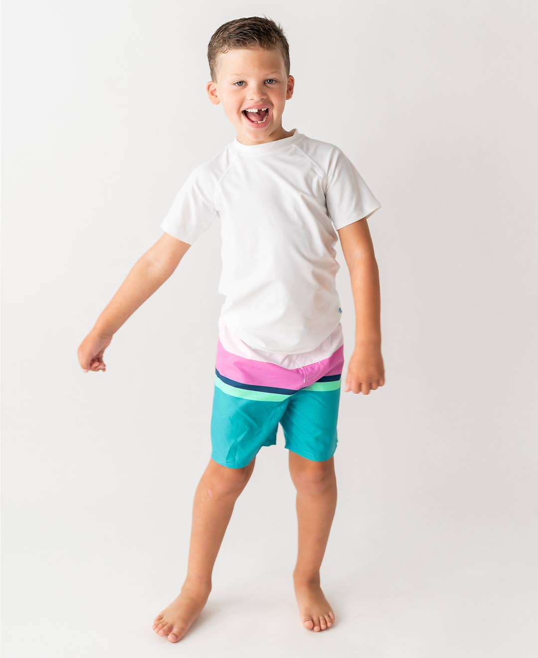 RuffleButts + RuggedButts - Boys Aqua Color Block Swim Trunks