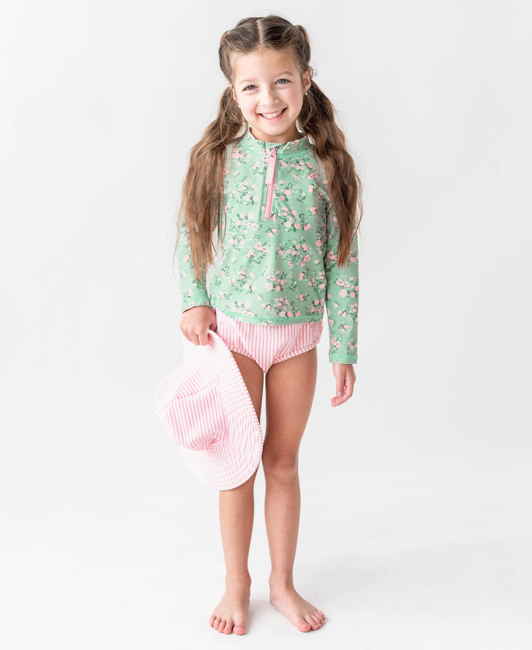 RuffleButts + RuggedButts - Girls Pink Seersucker Swim Hat