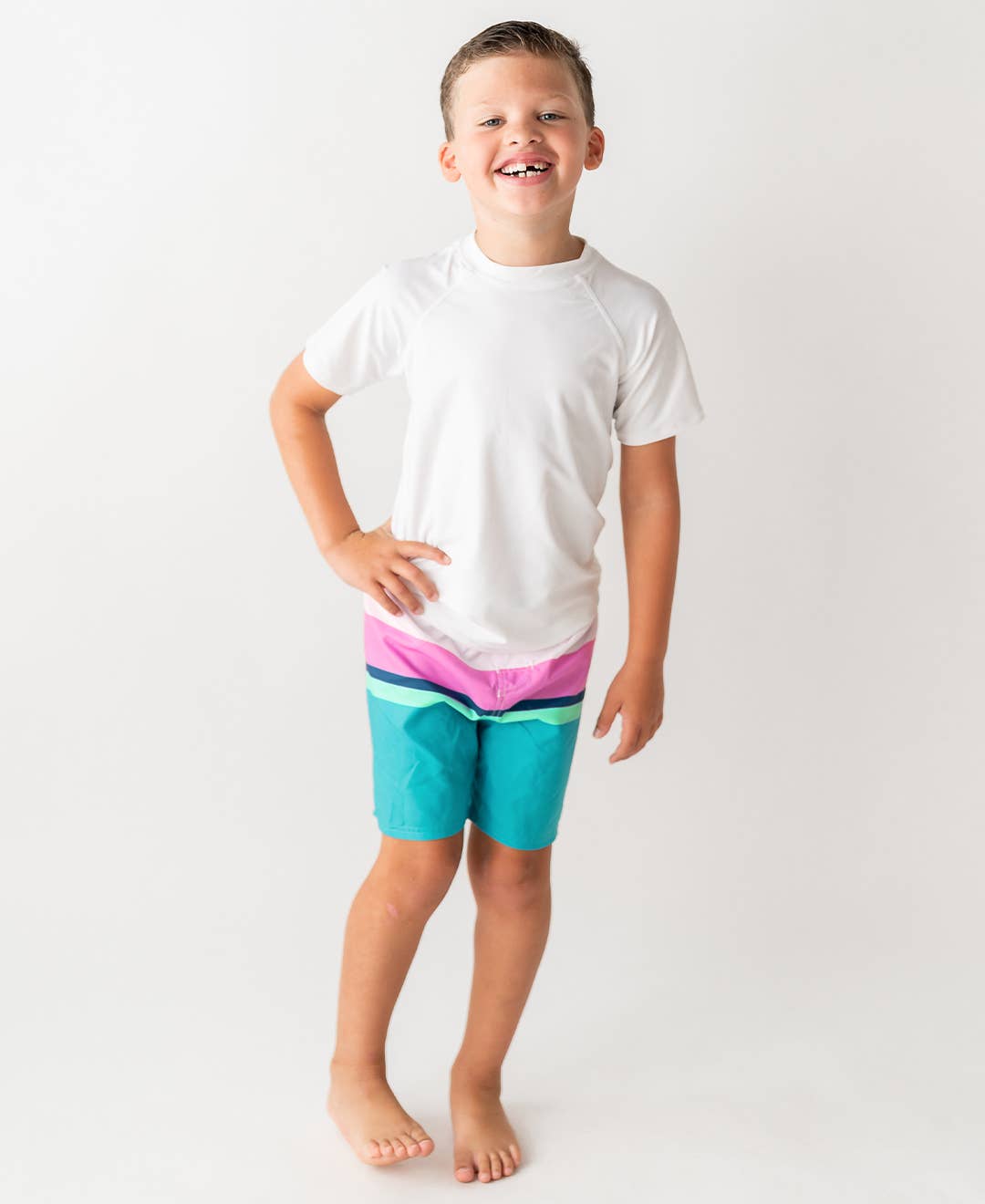 RuffleButts + RuggedButts - Boys Aqua Color Block Swim Trunks
