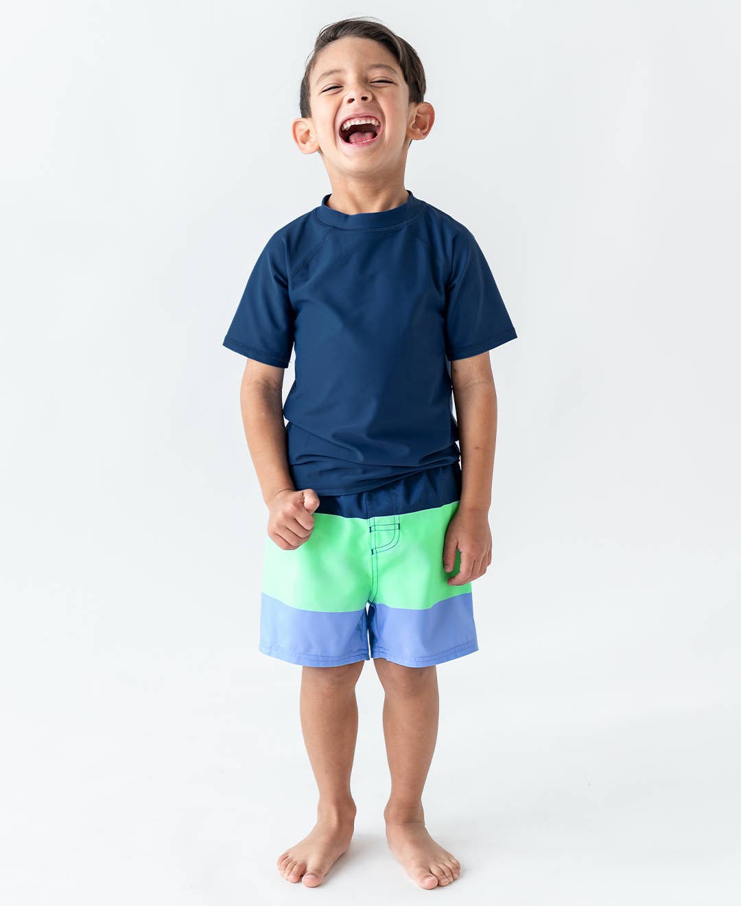 RuffleButts + RuggedButts - Boys Mint & Blue Color Block Swim Trunks