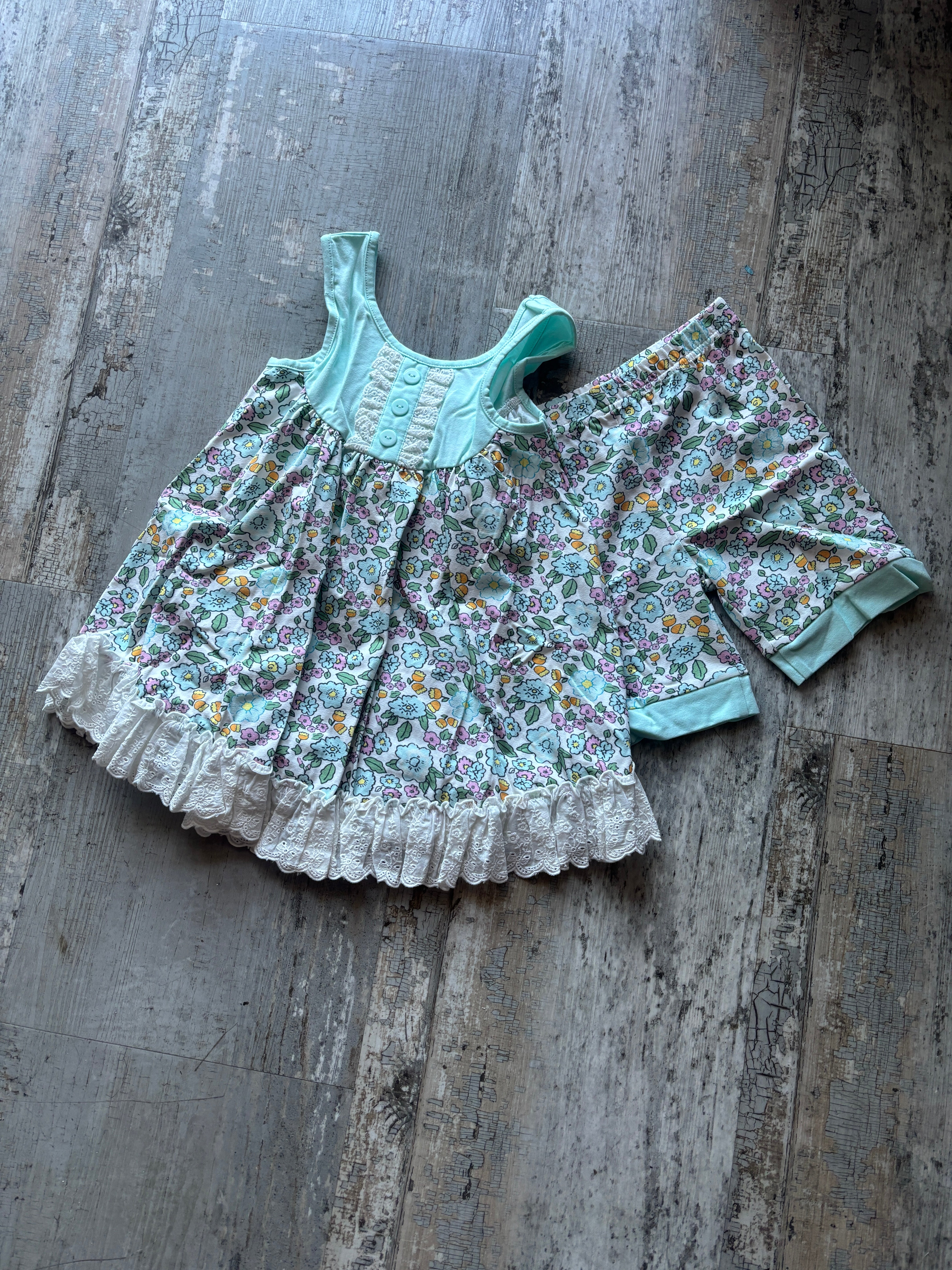 Girls Spring Summer Tunic Top and Shorts Set