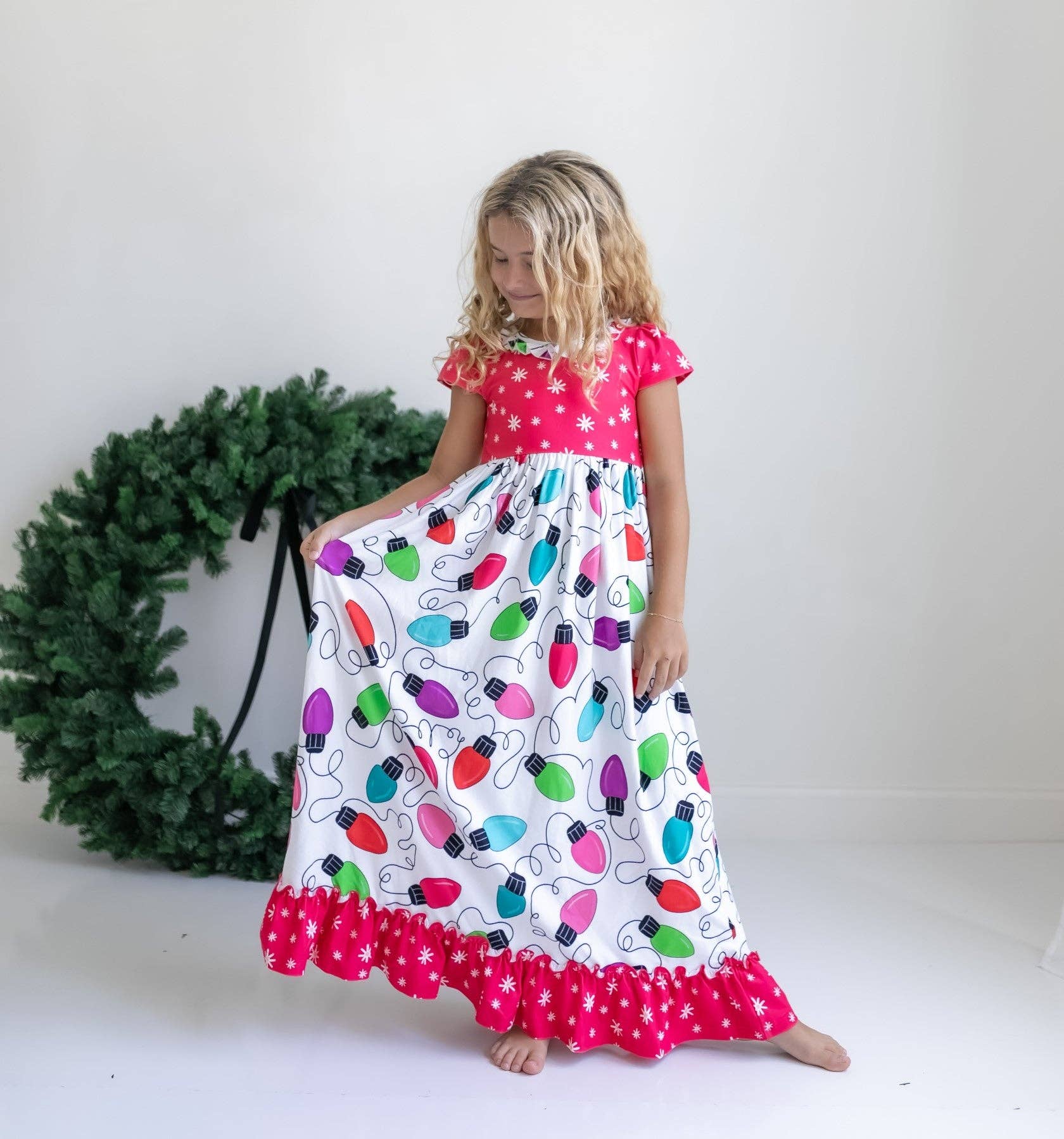 Oopsie Daisy - Kids Christmas Holiday Lights Ruffle Lounge Play Gown
