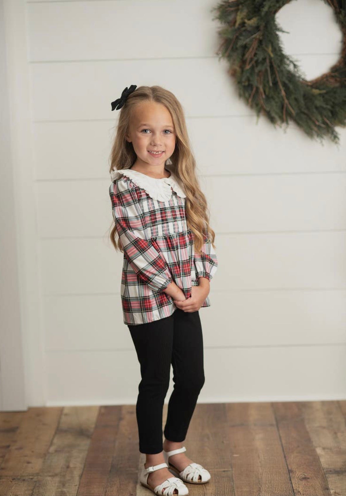 Kids Plaid Smocked Holiday Button Back Two Piece Set