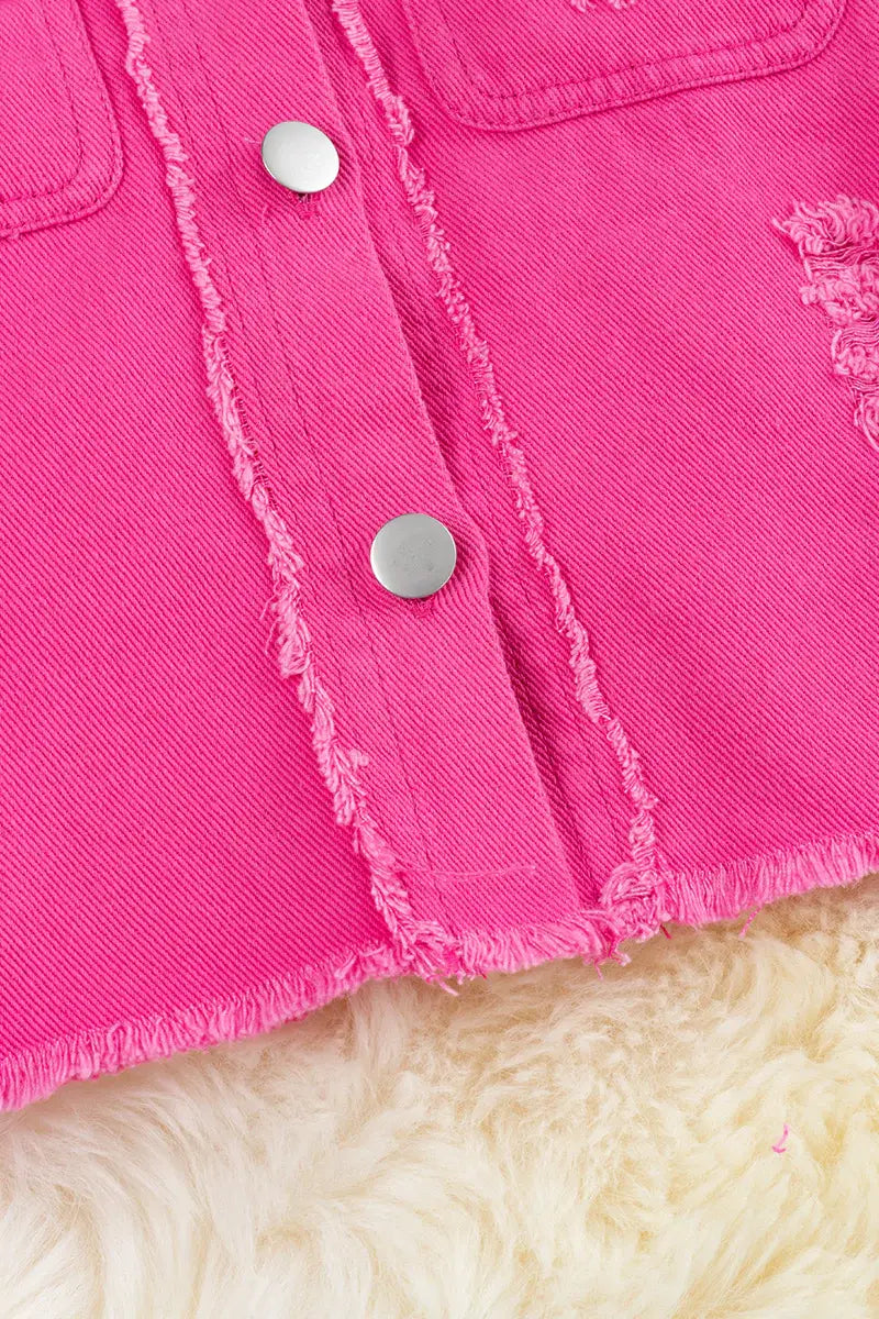 Hot Pink Distressed Denim Shirt