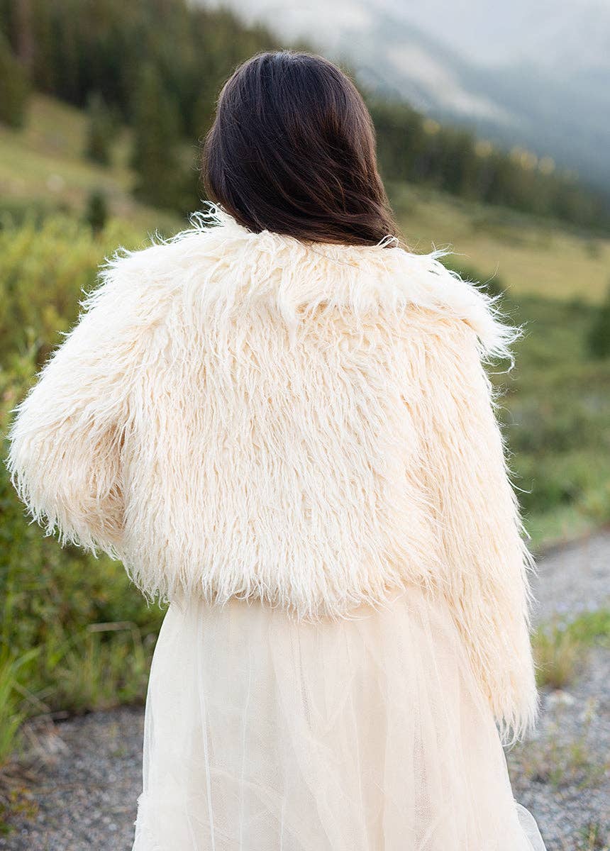 Joyfolie - Kid's Goldie Fur Coat in Cream