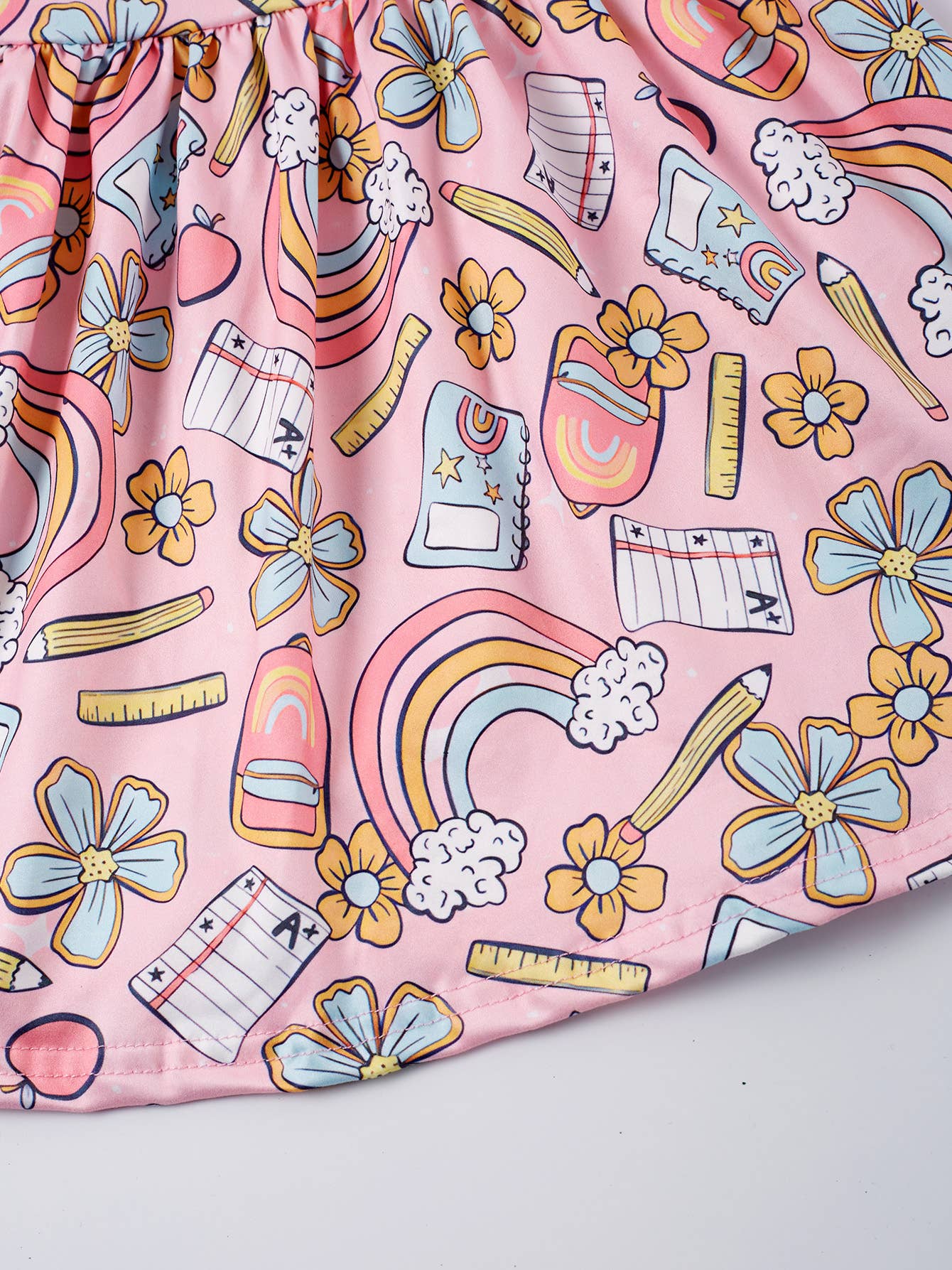 Little Trendy - Back to School Apple pencil rainbow ruffle flutter Dress