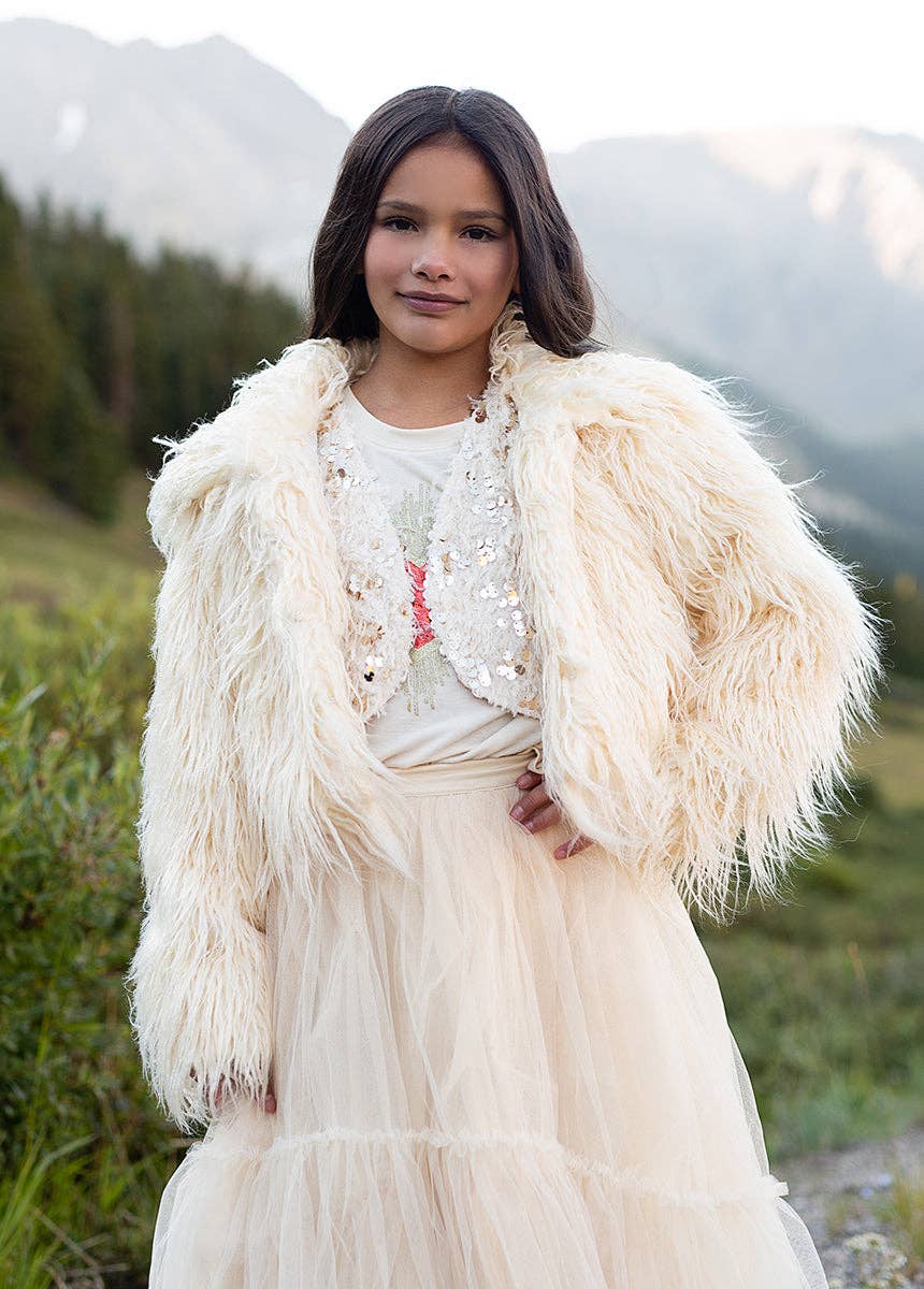Joyfolie - Kid's Goldie Fur Coat in Cream