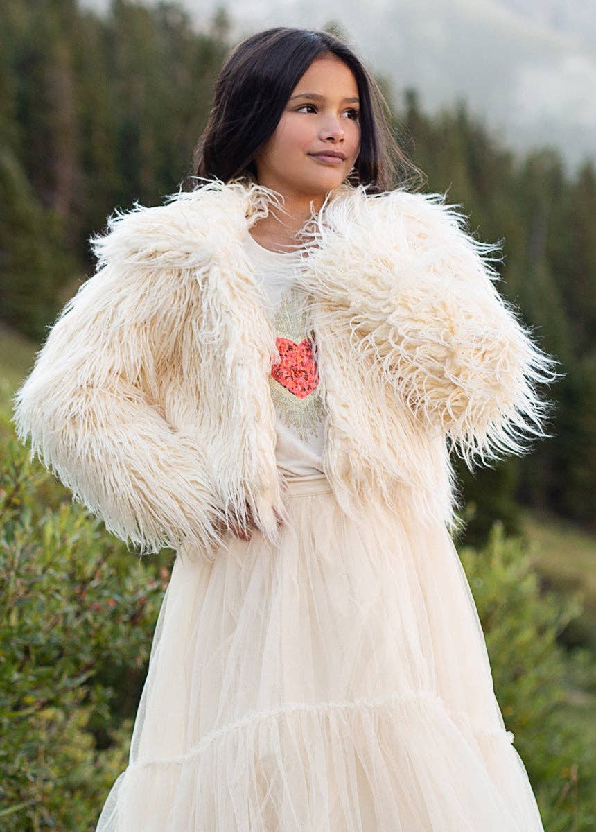 Joyfolie - Kid's Goldie Fur Coat in Cream