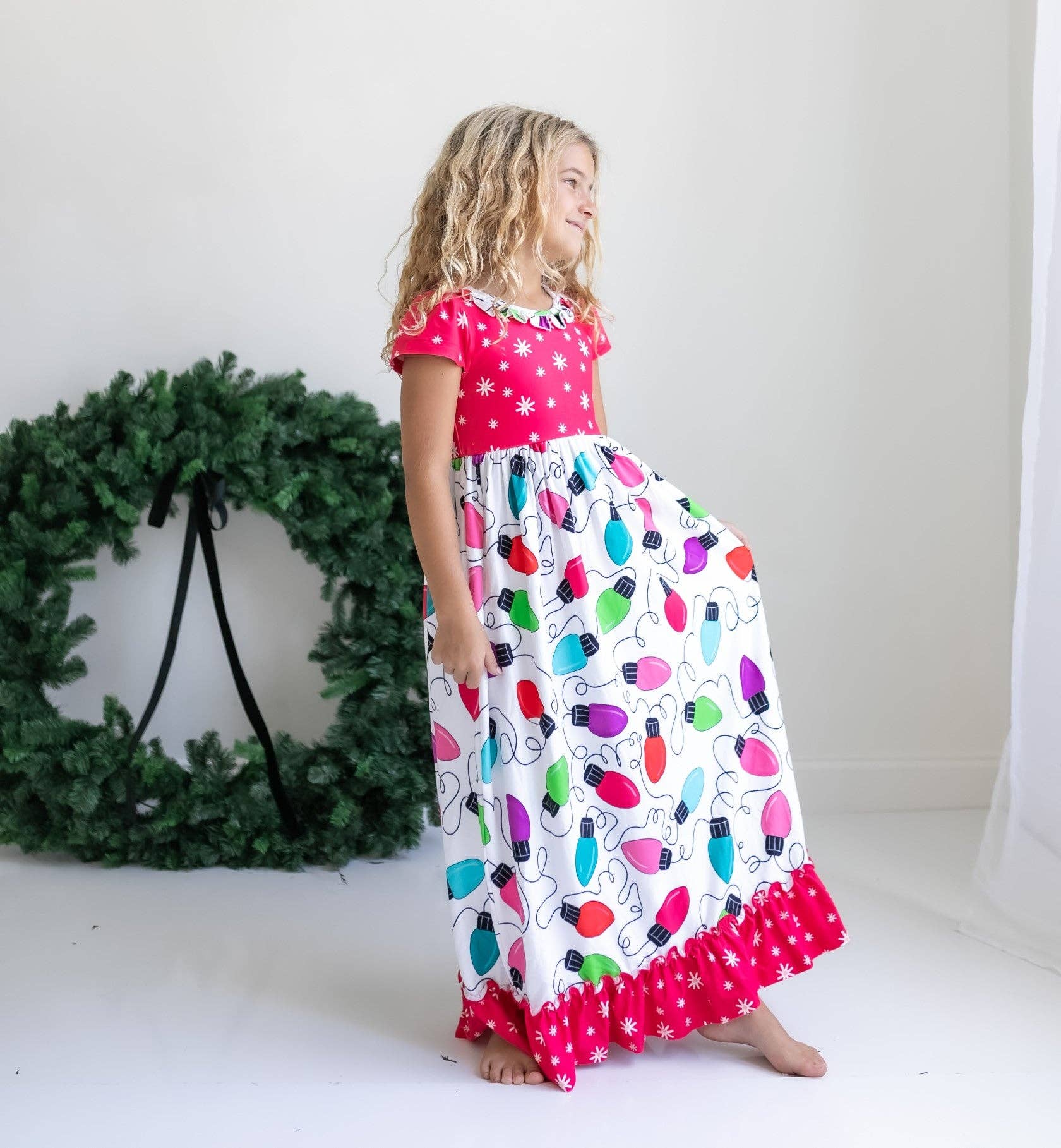 Oopsie Daisy - Kids Christmas Holiday Lights Ruffle Lounge Play Gown