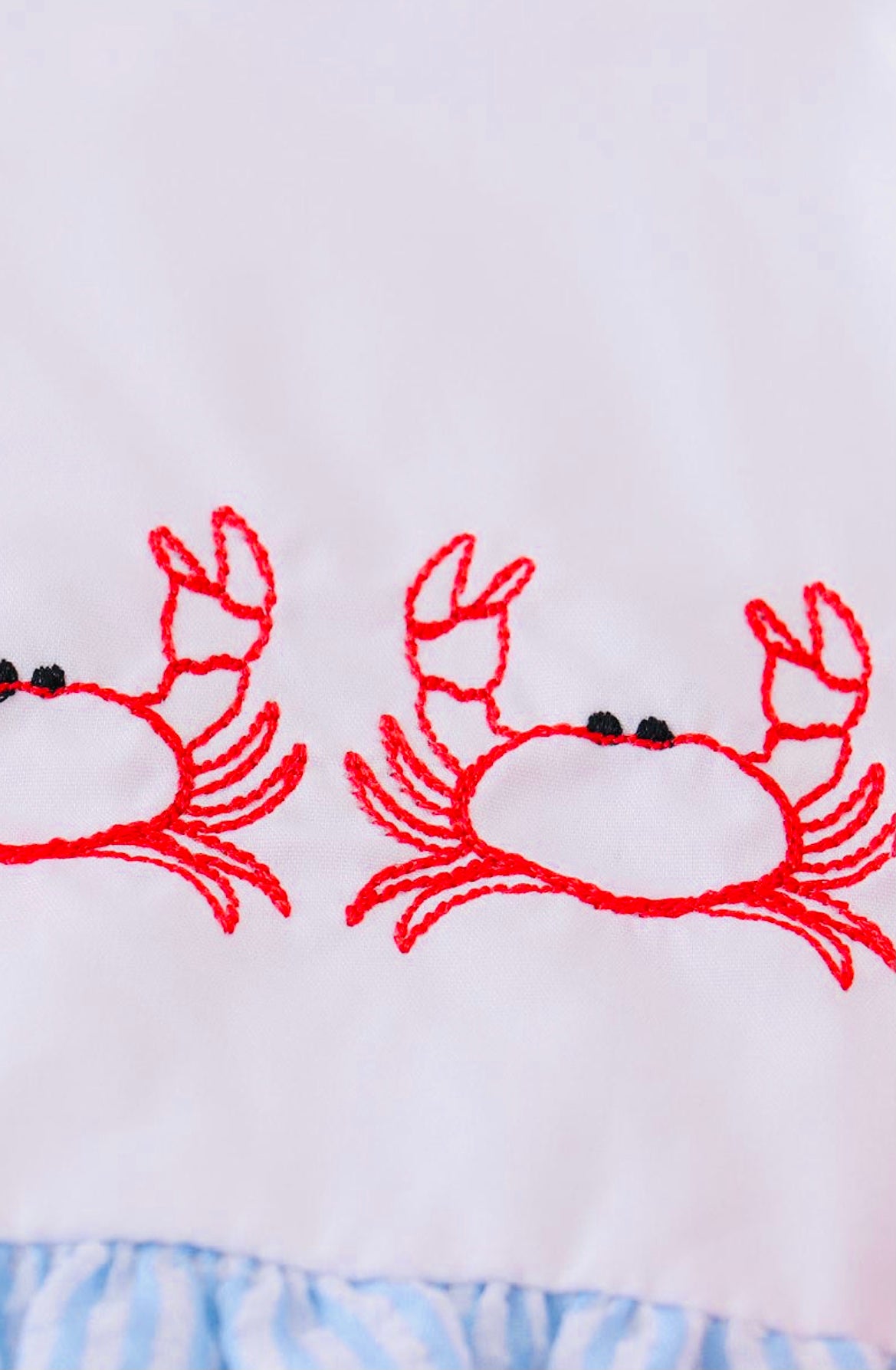 Blue Seersucker Crab Embroidery Girl Set
