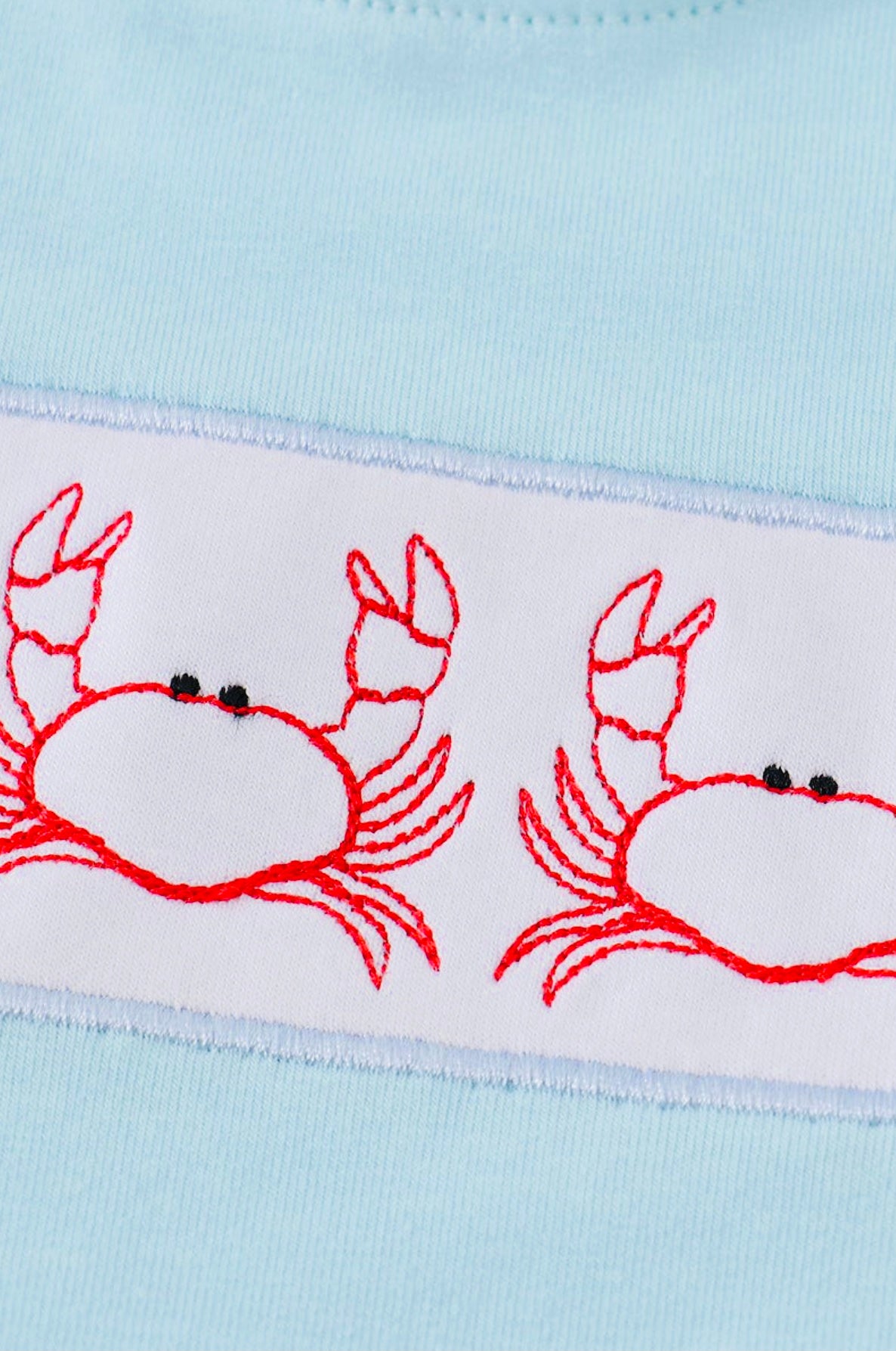 Blue Seersucker Crab Embroidery Boy Set