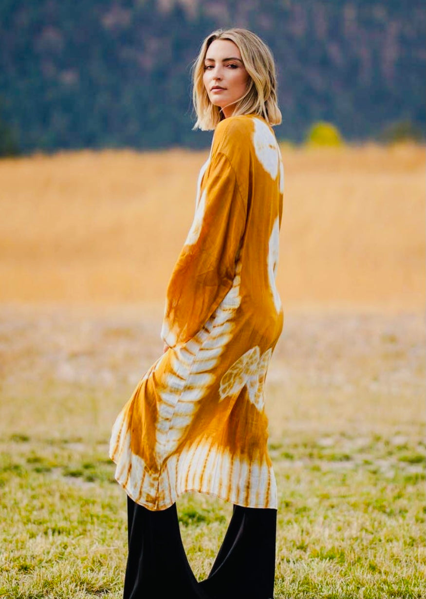 Spellbound Tie Dye Kimono-Mustard