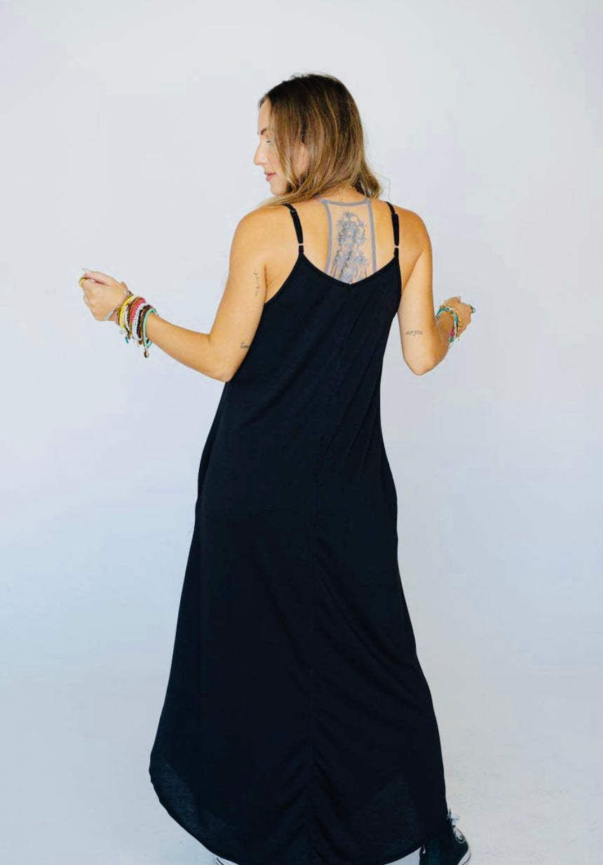Perfect Round Hem Bralette Maxi Dress-Black