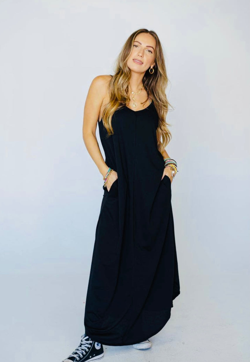 Perfect Round Hem Bralette Maxi Dress-Black