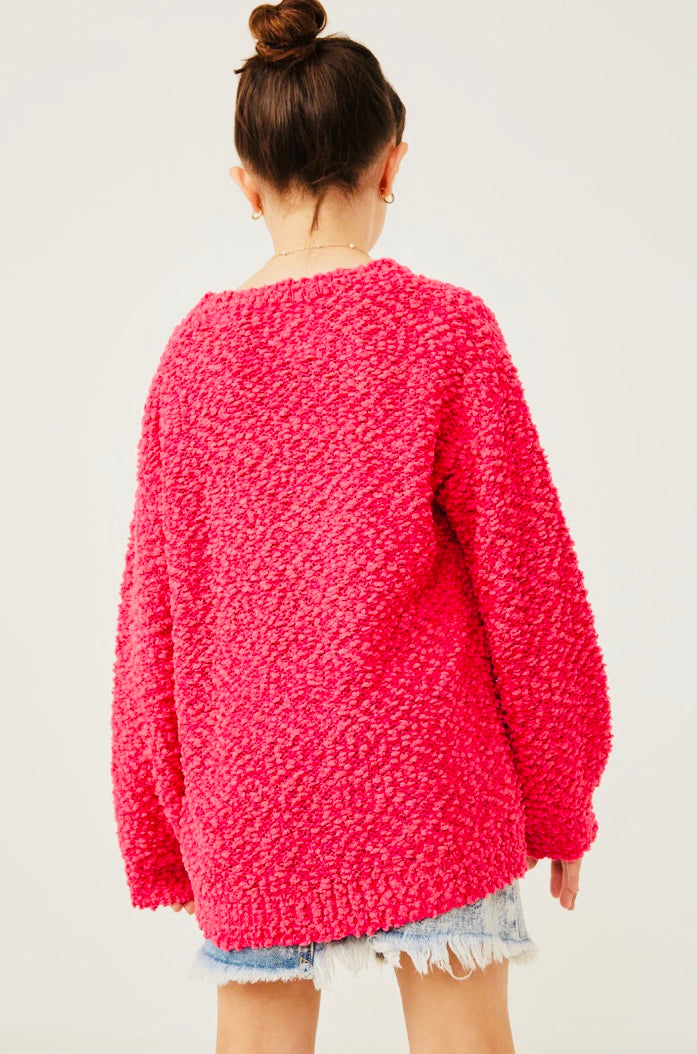 Girls Popcorn Knit Pullover Sweater