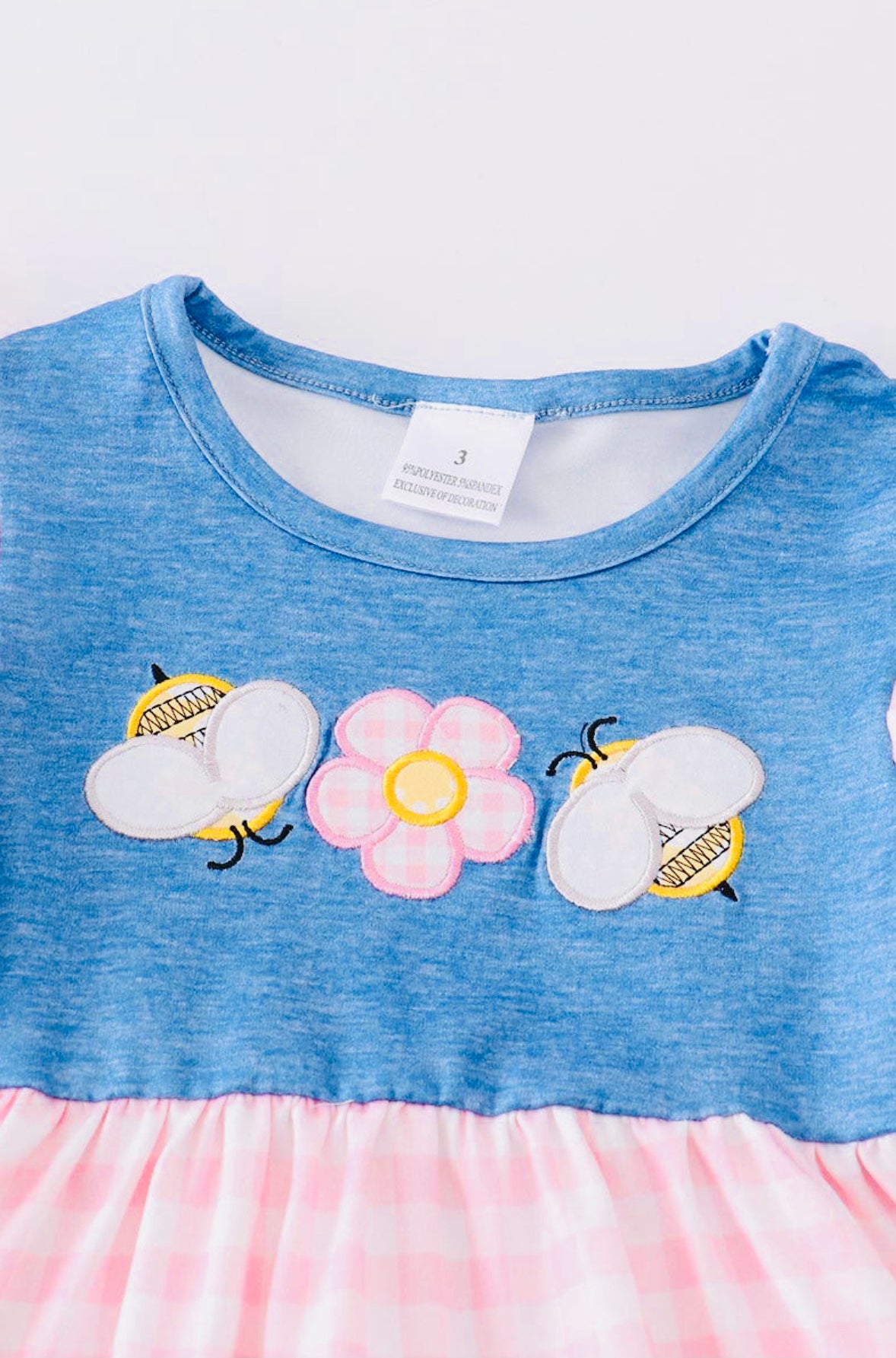 Navy bee appliqué tiered ruffle dress