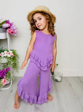 Load image into Gallery viewer, Just Being Cute Lilac Ruffle Pants Set
