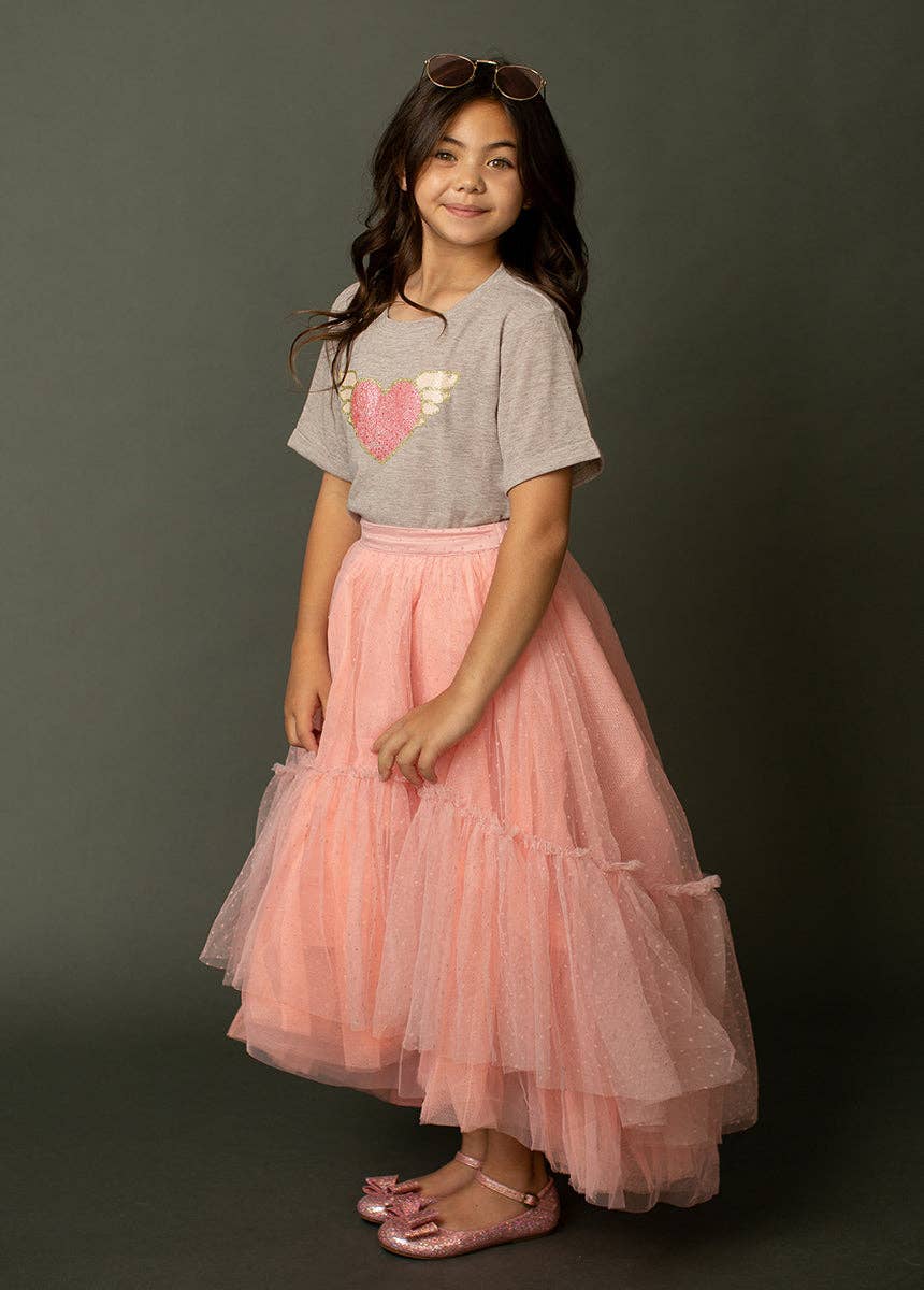 Joyfolie - Kid's Sacred Heart Tee in Heather Light Taupe