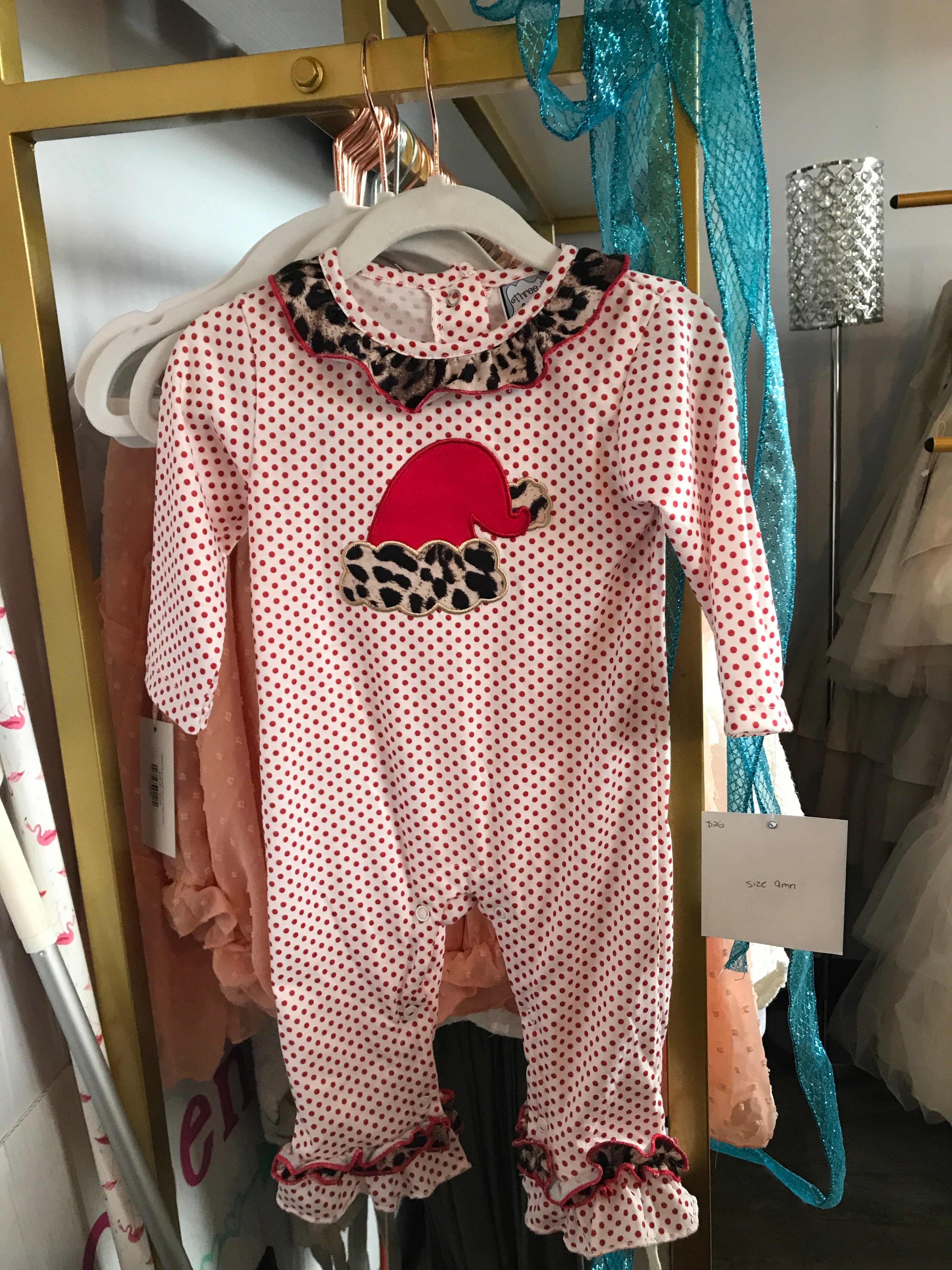 Cheeta print Santa hat onesie