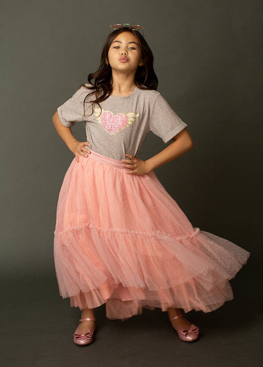 Joyfolie - Kid's Sacred Heart Tee in Heather Light Taupe