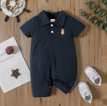 Load image into Gallery viewer, Baby Boy Bear Polo Collar Button Up Jumpsuit
