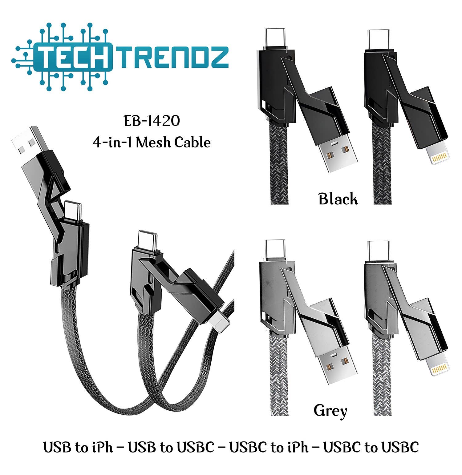 Tech Trendz - 4-in-1 Mesh Cable