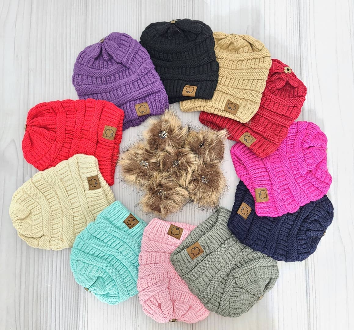 Pom Pom Beanie Hats - Kids