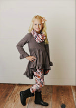 Load image into Gallery viewer, Kids￼ Hi-Lo Gray &amp; Autumn Floral Print 3 Piece Scarf Fall Set￼
