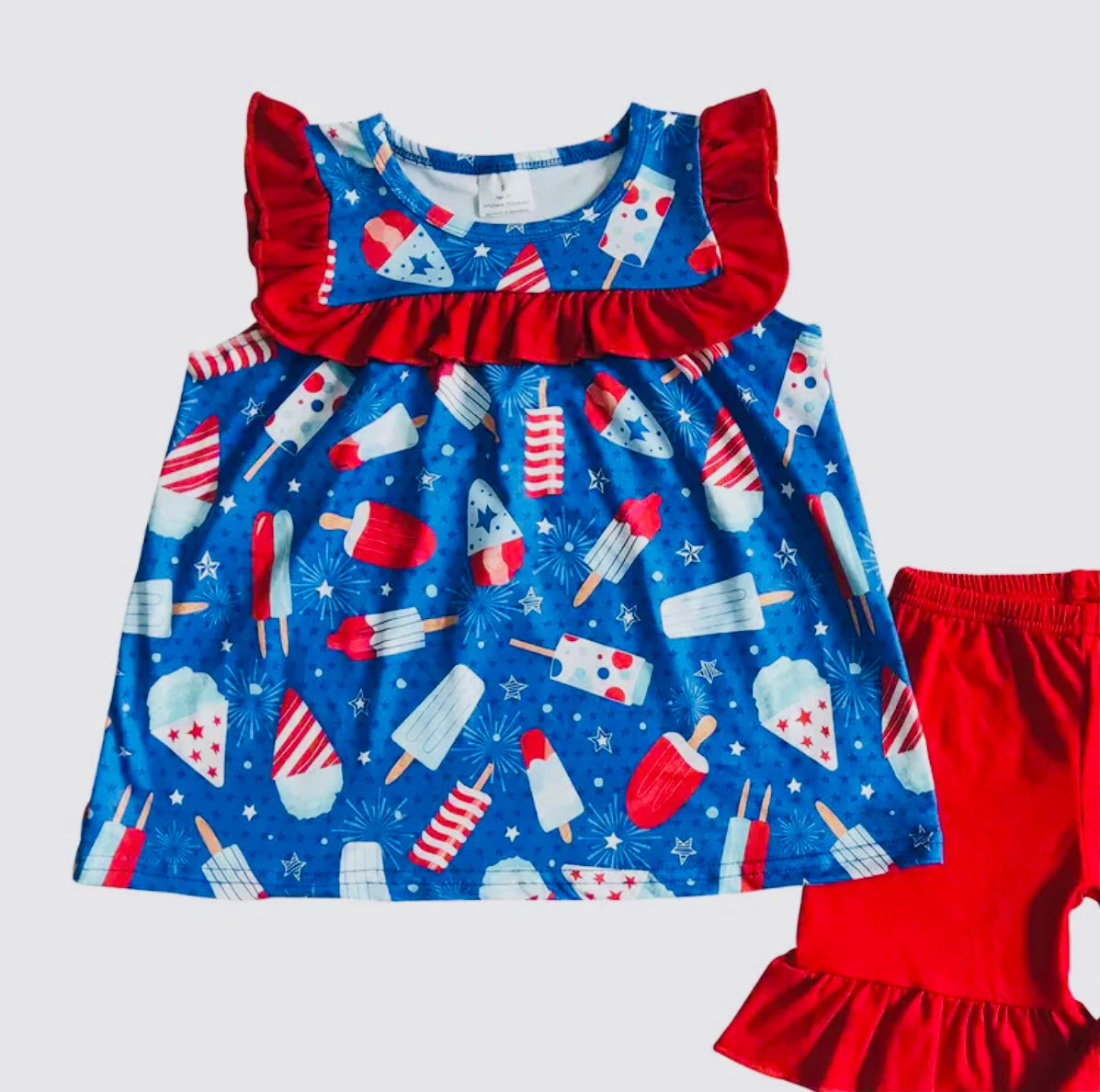 Baby Girls 4th of July Popsicles Tunic Ruffle Shorts Set