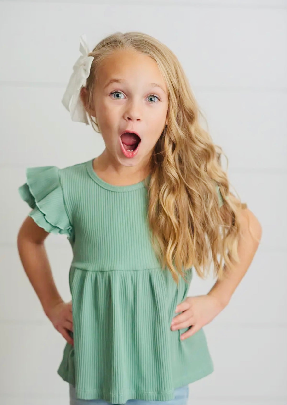 Girls Double Ruffle Flutter Sleeve Shirt