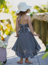 Load image into Gallery viewer, Doll Navy Striped Crochet Hem Skirt Set
