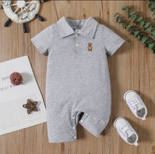 Load image into Gallery viewer, Baby Boy Bear Polo Collar Button Up Jumpsuit
