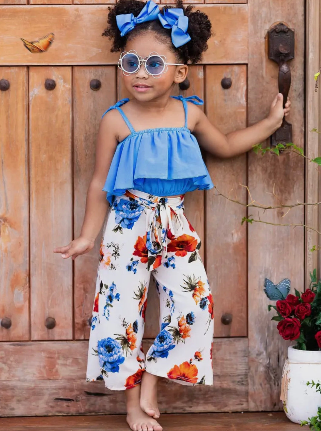 Blue-tiful Blooms Top and Floral Pants Set