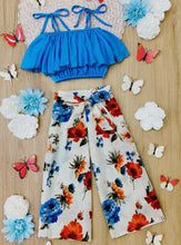 Load image into Gallery viewer, Blue-tiful Blooms Top and Floral Pants Set
