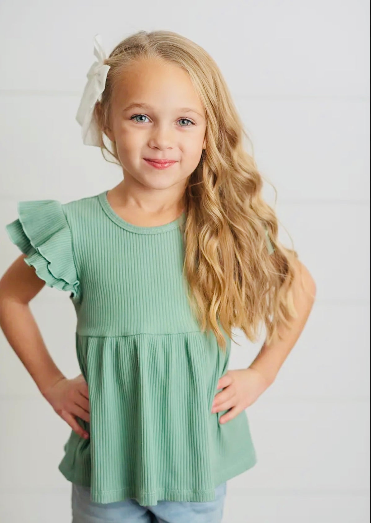 Girls Double Ruffle Flutter Sleeve Shirt