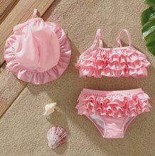 Load image into Gallery viewer, 3pcs Baby Girl Sweet Ruffle Edge Swimsuit Set
