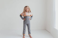 Load image into Gallery viewer, Adorable Sweetness - Kids Gray &amp; Mustard Flower Hoodie Sweat Pant Loungewear Set
