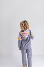 Load image into Gallery viewer, Adorable Sweetness - Kids Gray &amp; Mustard Flower Hoodie Sweat Pant Loungewear Set
