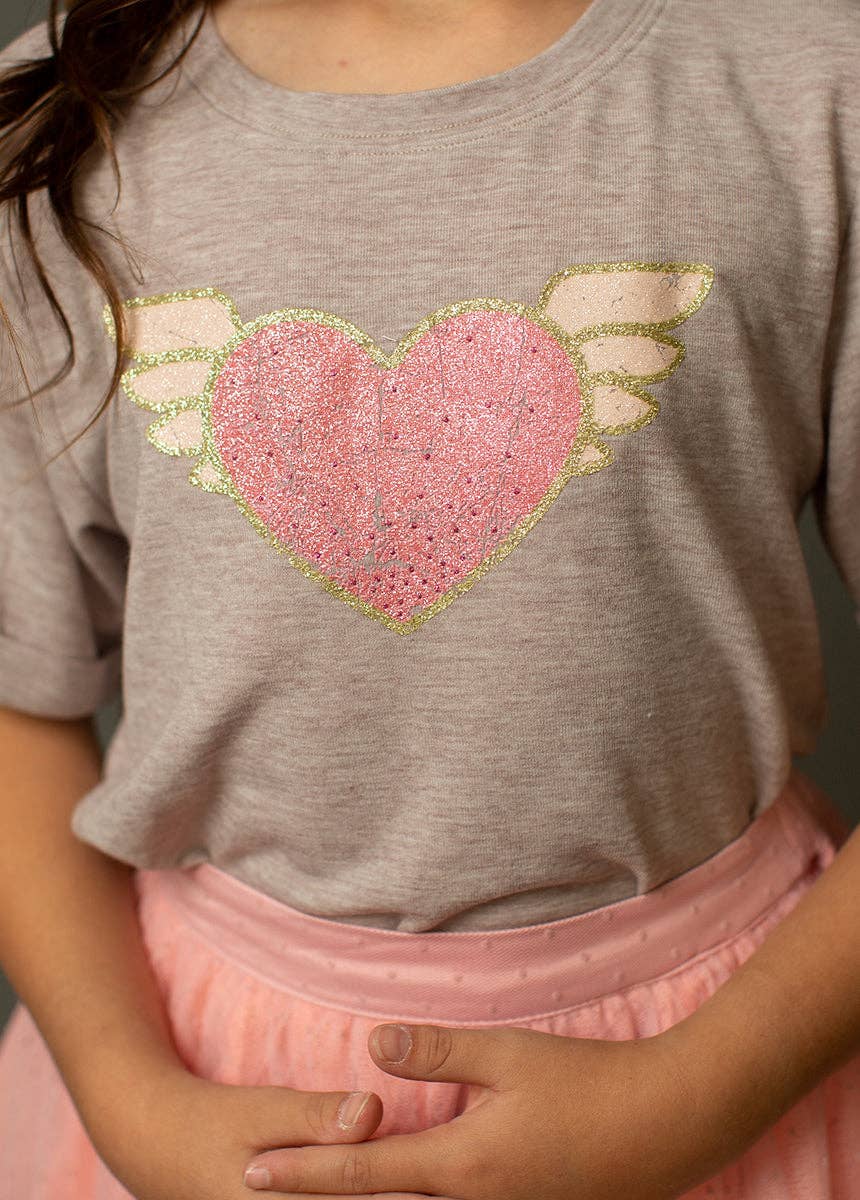 Joyfolie - Kid's Sacred Heart Tee in Heather Light Taupe
